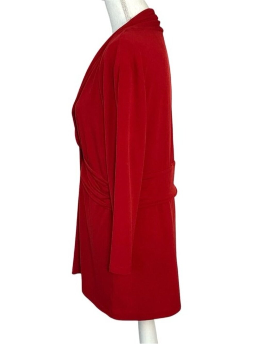New York & Company Top Blouse Draped Waist Deep V Neck 3/4 Sleeve Tunic Red XL - Picture 5 of 16